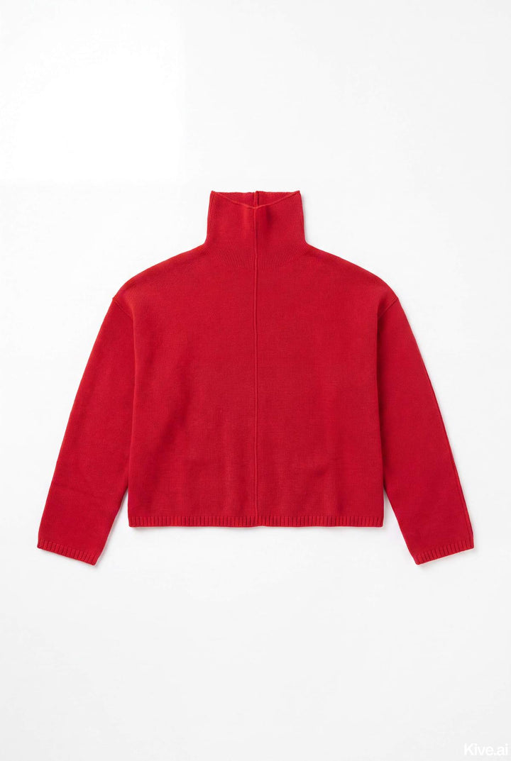 Turtleneck With Piping Details - Red