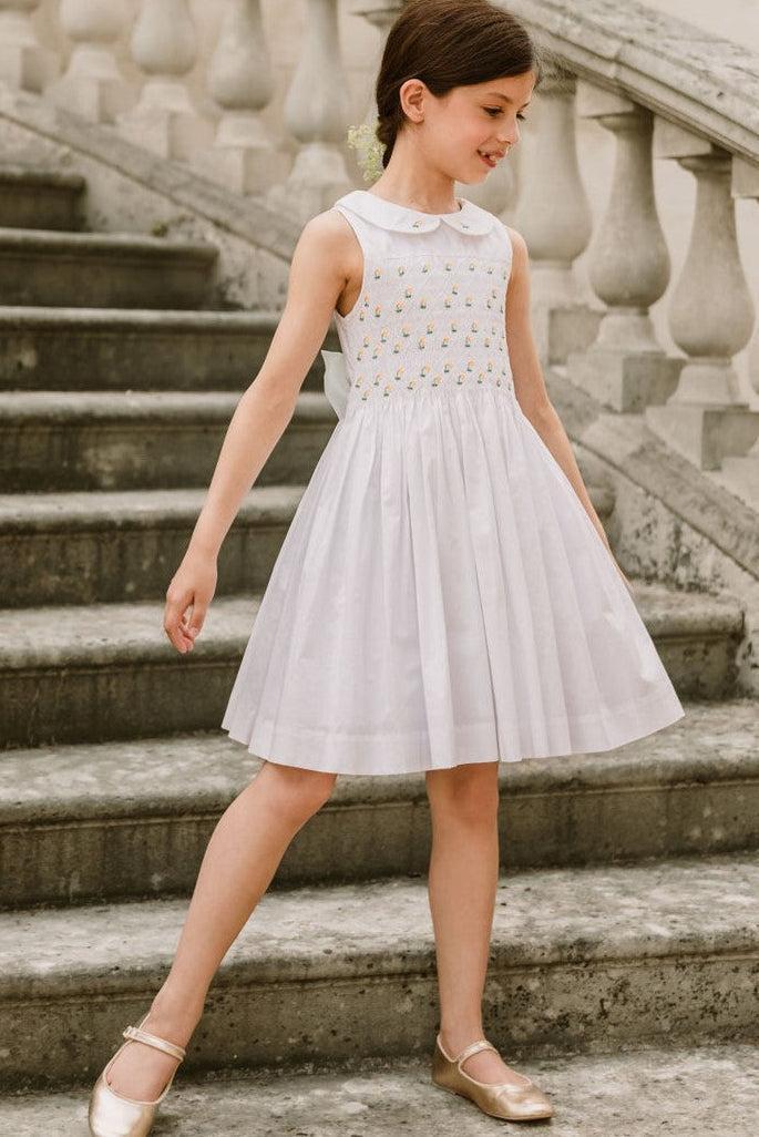 Lily Sleeveless Smocked Dress - White