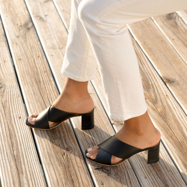 Carina Cross Strap Mule - Black