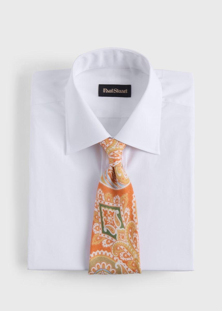 Printed Linen Paisley Tie - Orange