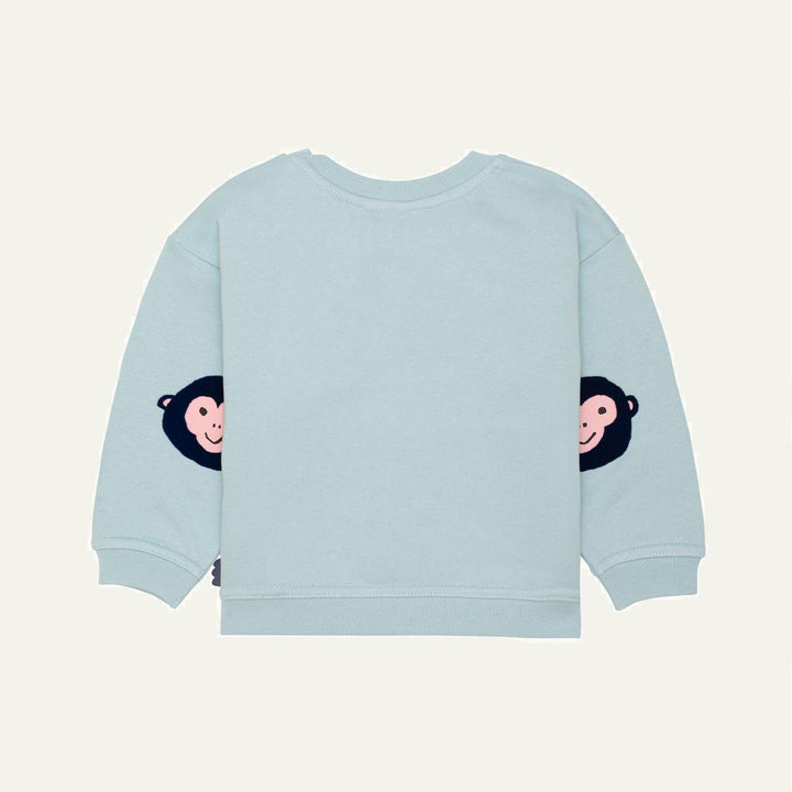 Recycled Cotton Monkey Baby Sweatshirt - Della Blue
