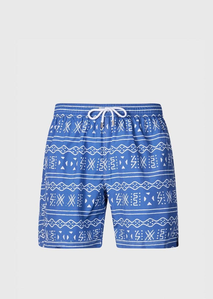 Batik Print Swim Trunk - Dark Blue