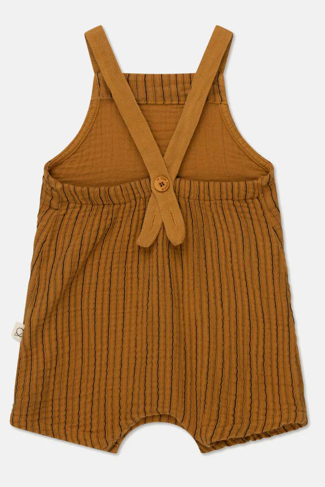 Gauze stripe baby overalls - Oil