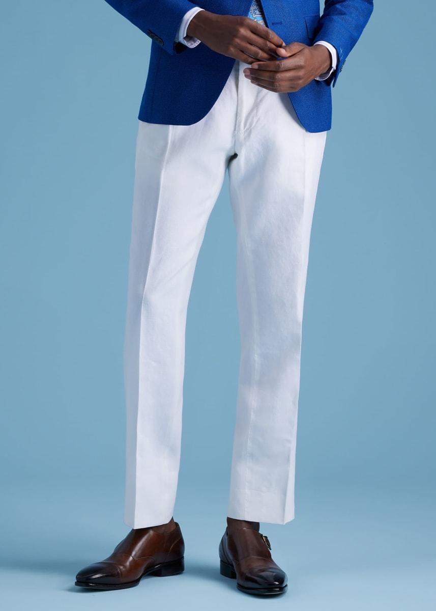 Linen Washed Pleated Front Trouser - White