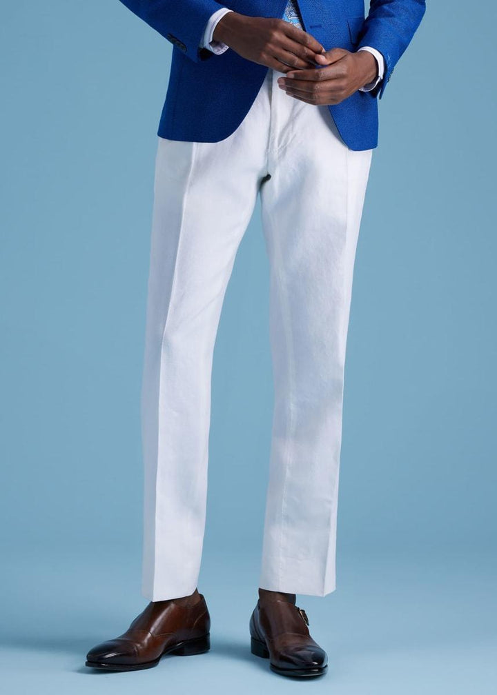 Linen Washed Pleated Front Trouser - White