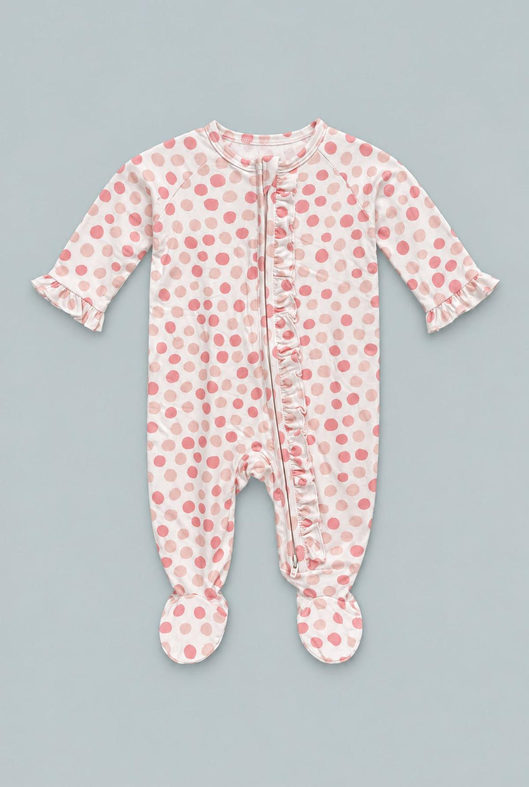 Ruffle Footie - Polka Dot Pink