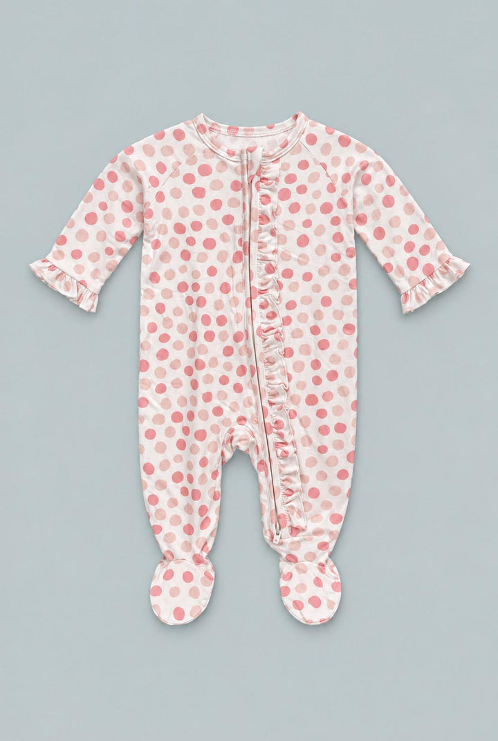 Ruffle Footie - Polka Dot Pink