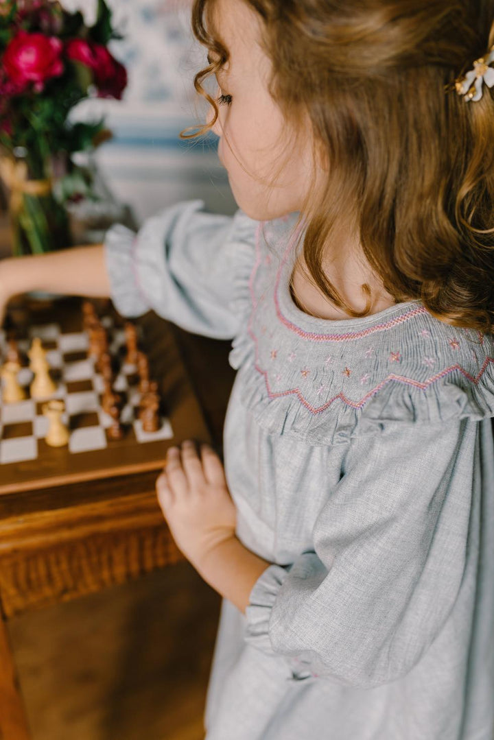 Sherazade Grey Long Sleeve Bishop Dress