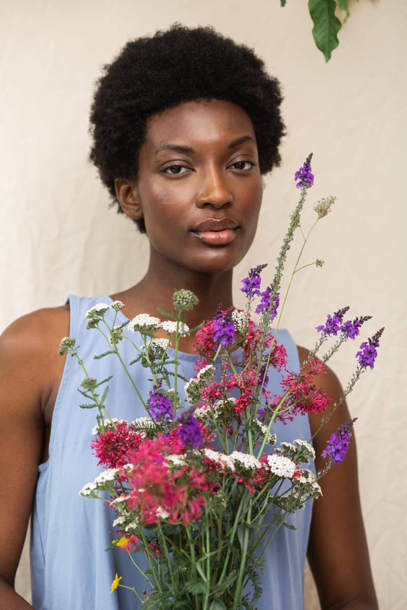 Noelle Organic Cotton Dress - Washed Blue and Midnight