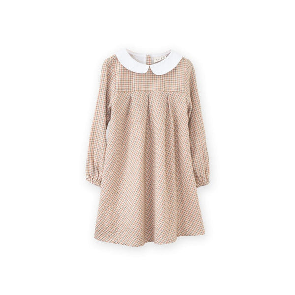 Brook Girls Dress - Beige Country Check