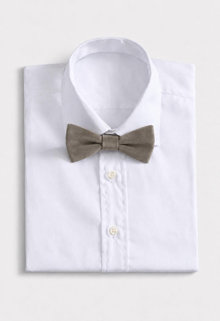 Blunt Edge Cotton Velvet Bow Tie - Silver