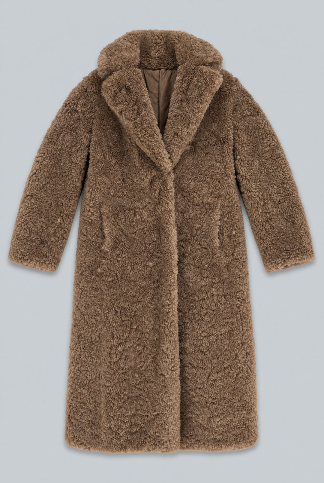 Faux Fur Belted Coat - Brown