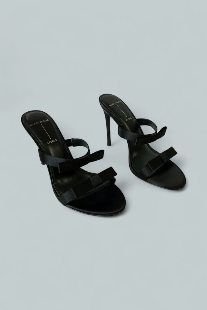 Women's Chic Satin High Heel Bow Sandals - Black