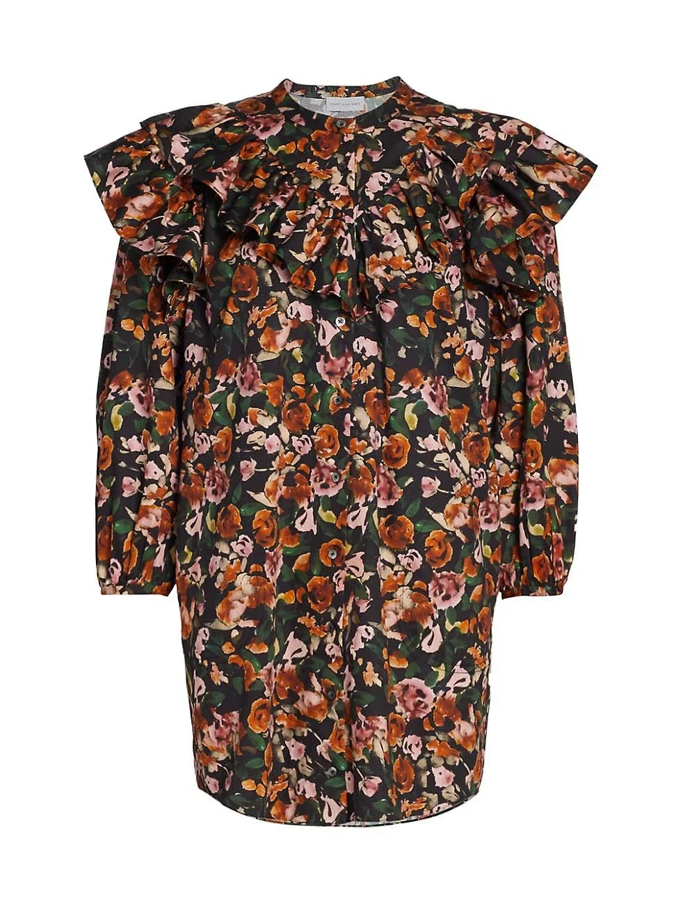 Floral Ruffle Button Up Dress - Black Combo