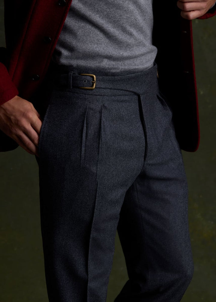 Super 100 Wool Flannel Gurka Pant - Charcoal