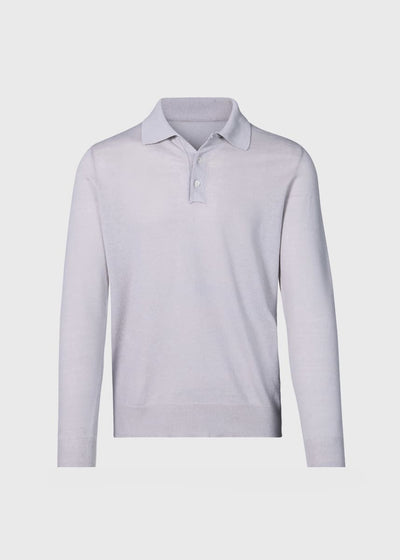 Linen & Cotton Long Sleeve Polo - Light Silver