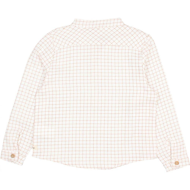 Half Button Down Mini Check Shirt - Terracotta Tops Buho 