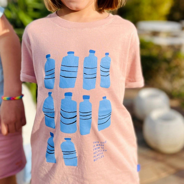 Recycled Cotton Ten Bottle Kid T-shirt - Misty Rose/della Blue