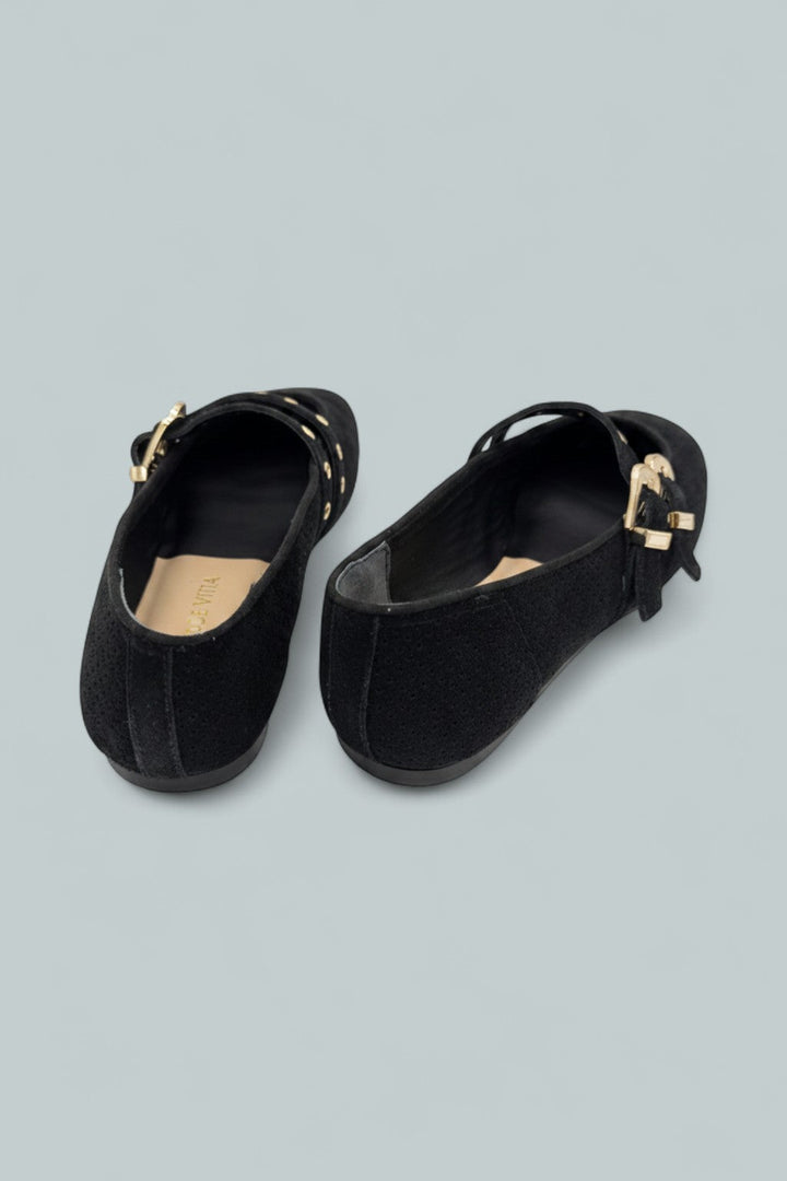 Women's Baylee Grommet Mary Jane Flats - Onyx Perforated Suede