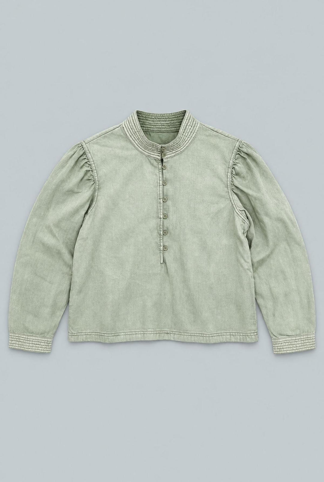 Puff Sleeve Chambray Blouse - Sage