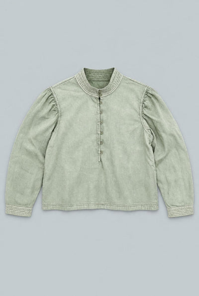 Puff Sleeve Chambray Blouse - Sage