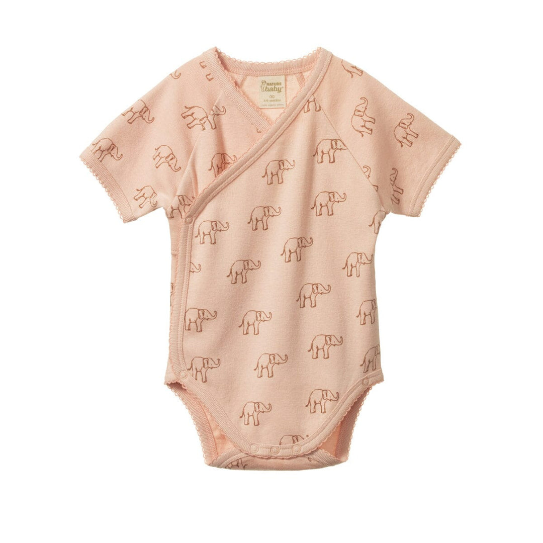 Short Sleeve Kimono Bodysuit - Elephant Rose Dust Print