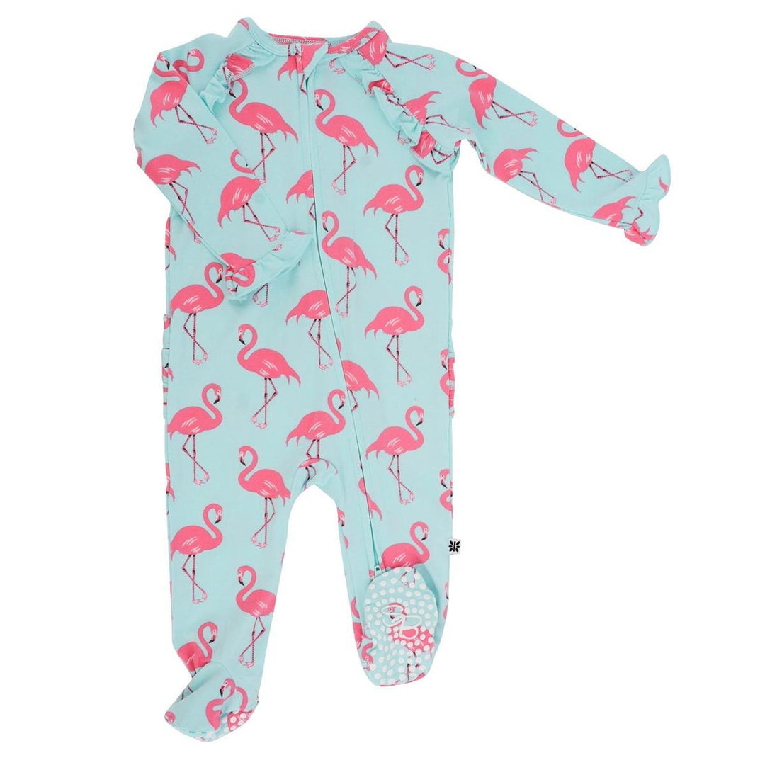 Ruffle Footie - Flamingo Aqua
