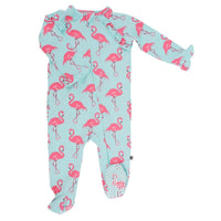 Ruffle Footie - Flamingo Aqua