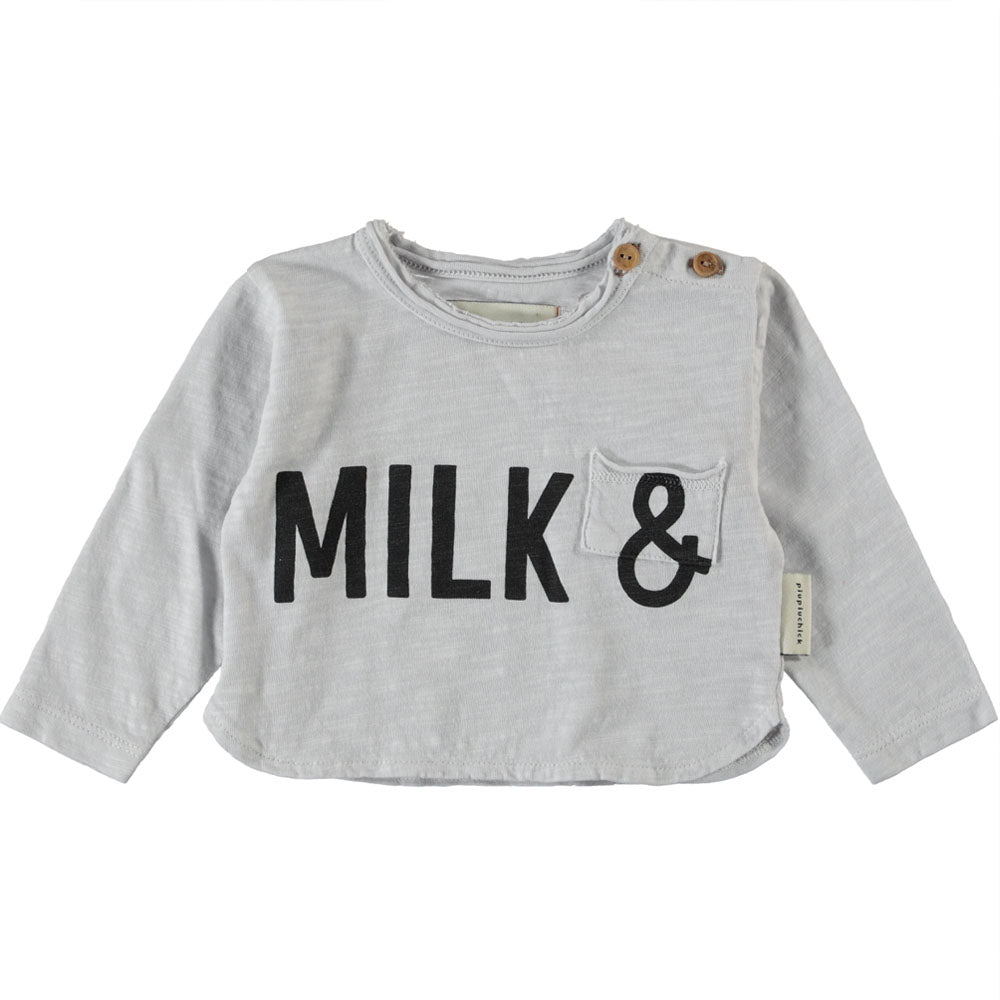 Baby Long Sleeve - Light Grey w/ "Milk" Print T-Shirts Piupiuchick 