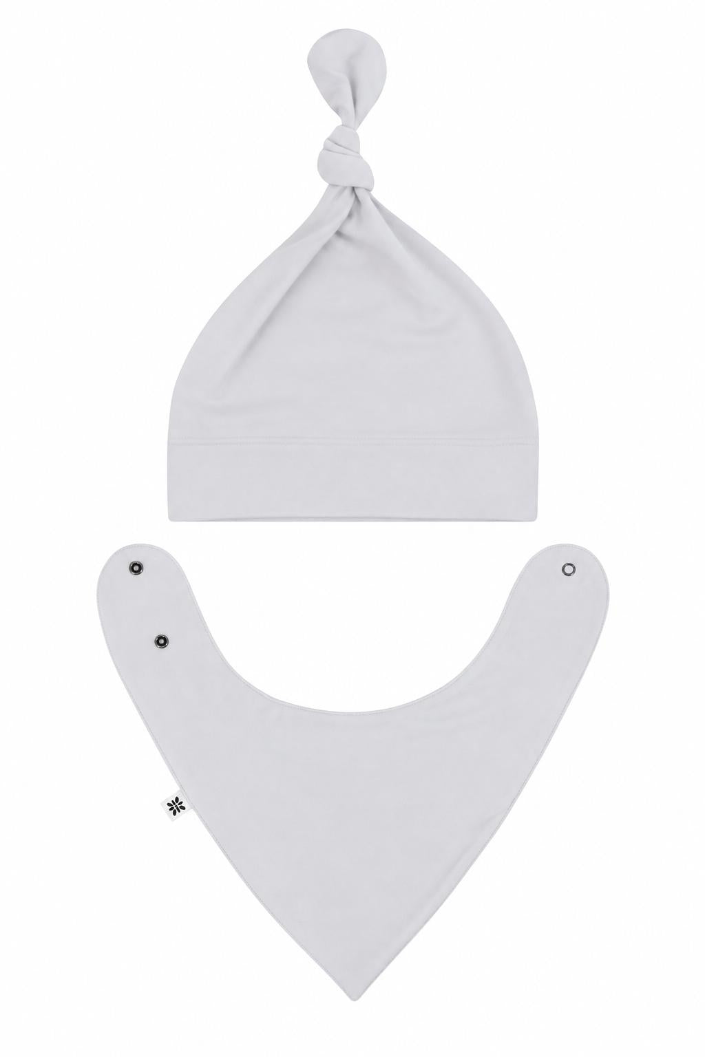 Sweet Bamboo Knot Hat & Bib Set - Glacial Grey