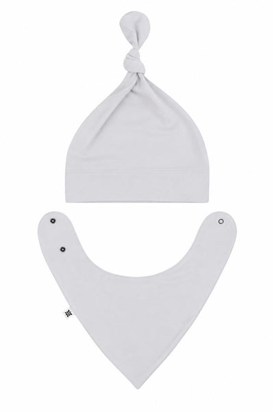 Sweet Bamboo Knot Hat & Bib Set - Glacial Grey