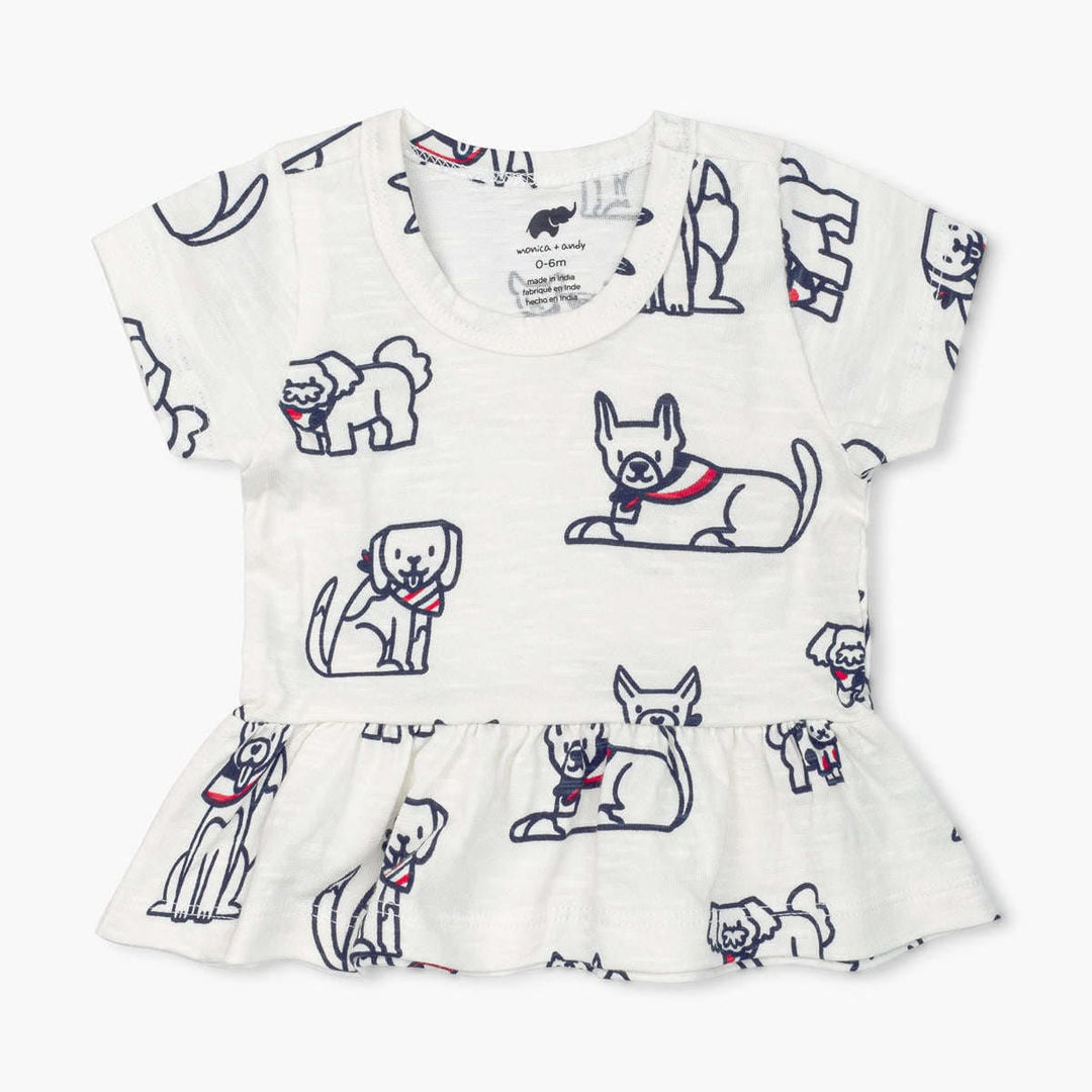 Short Sleeve Peplum Top - Red, White + Woof