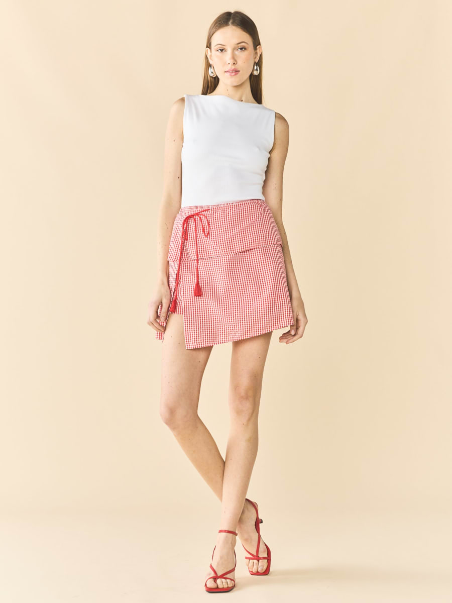 Sam Skort x Rainey Collaboration - Red Gingham with Cream Crochet Appliqué