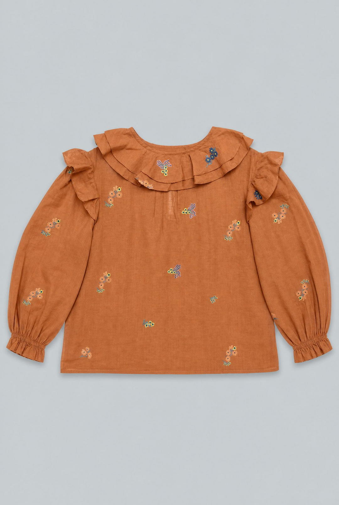 Embroidered Ruffle Top - Camel
