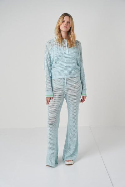 Open Stitch Trouser - Aqua Spritz