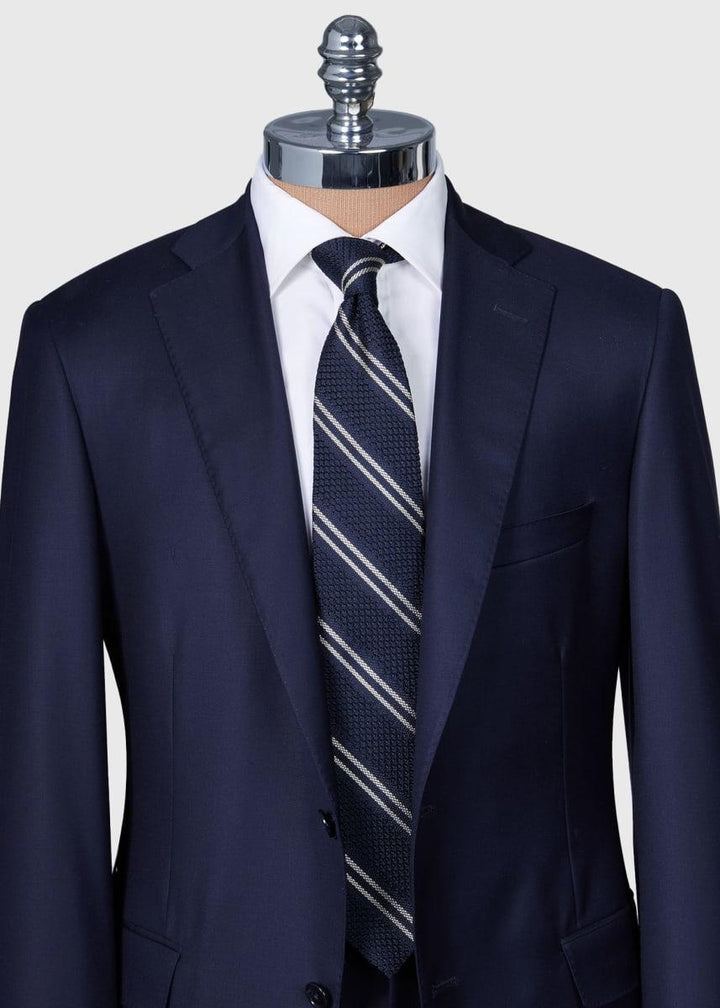 Silk Grenadine Stripe Tie - Navy
