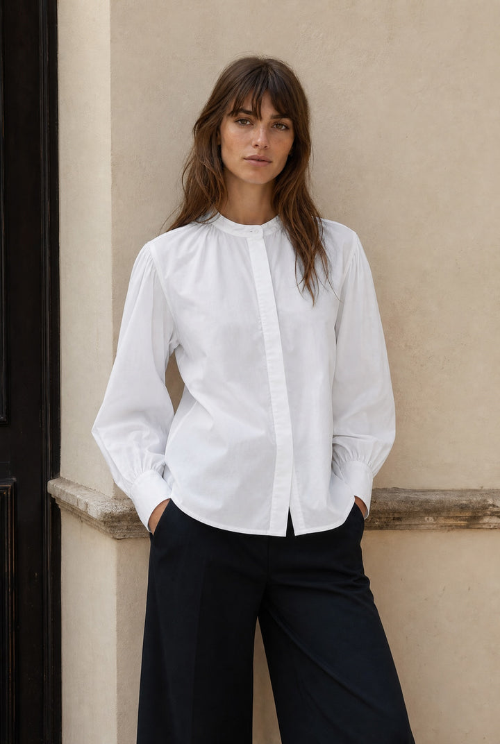 Mock Neck Button Up - White