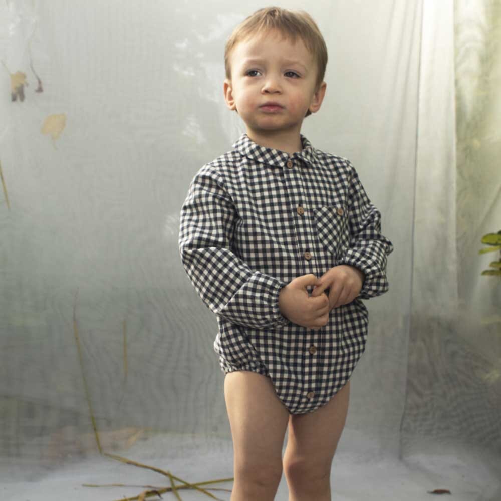 Shirt-Style Gingham Romper Suit Bodysuits + Onesies Popelin 