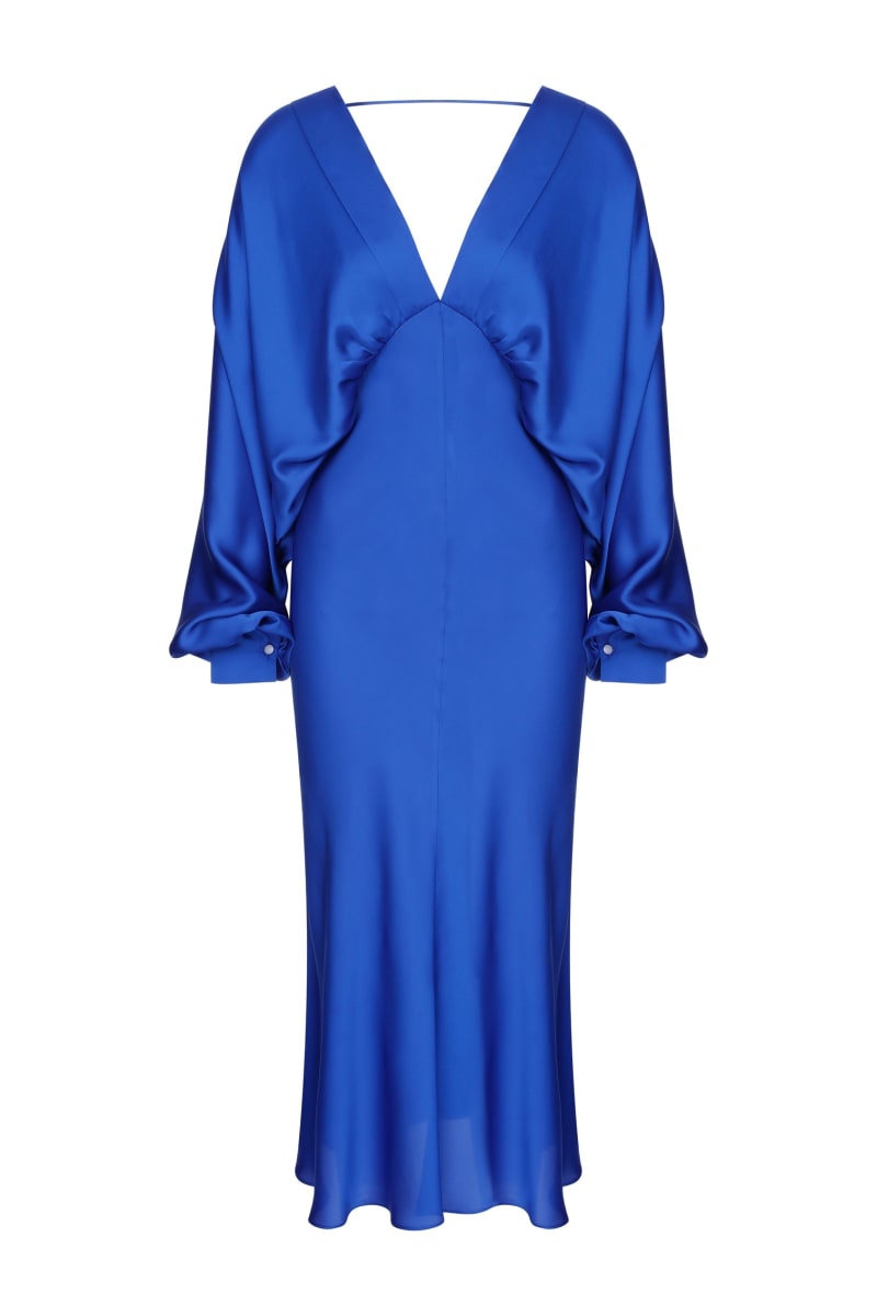 Mila V Neck Satin Dress - Sax