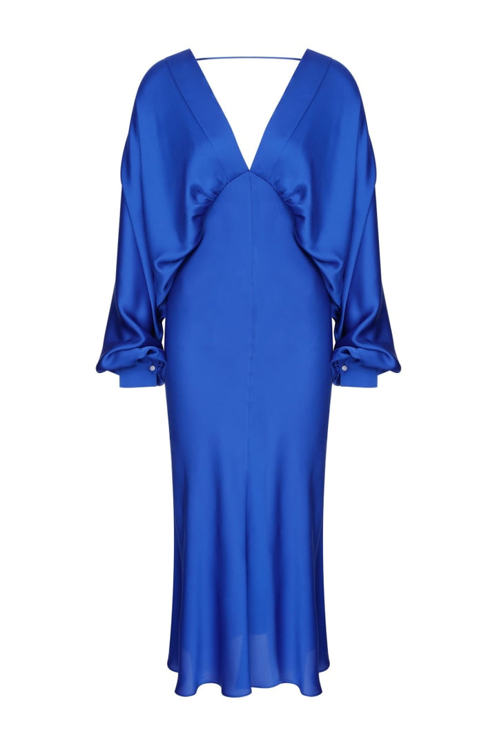 Mila V Neck Satin Dress - Sax