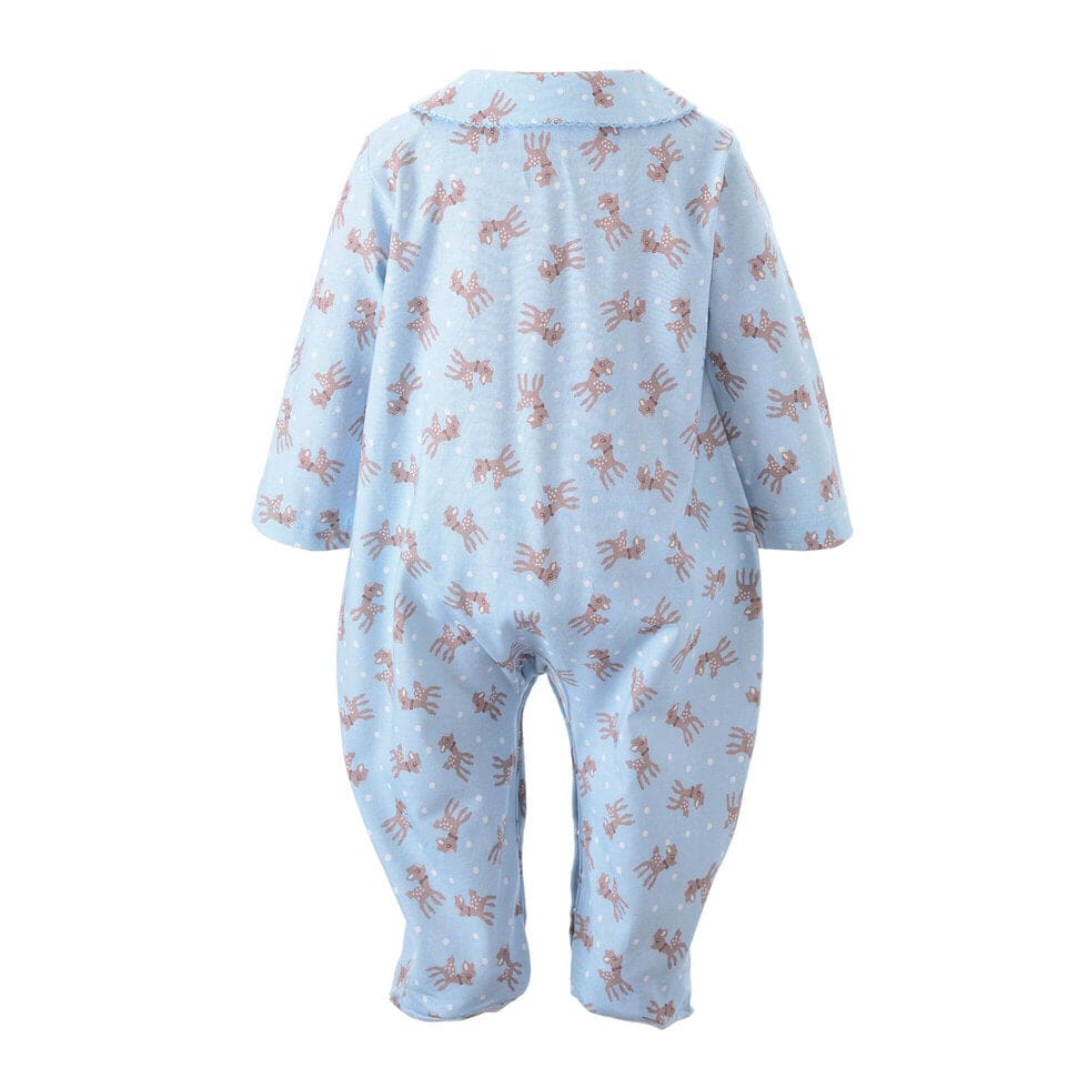 Polka Dot Fawn One Piece Footie - Blue