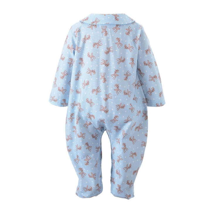 Polka Dot Fawn One Piece Footie - Blue