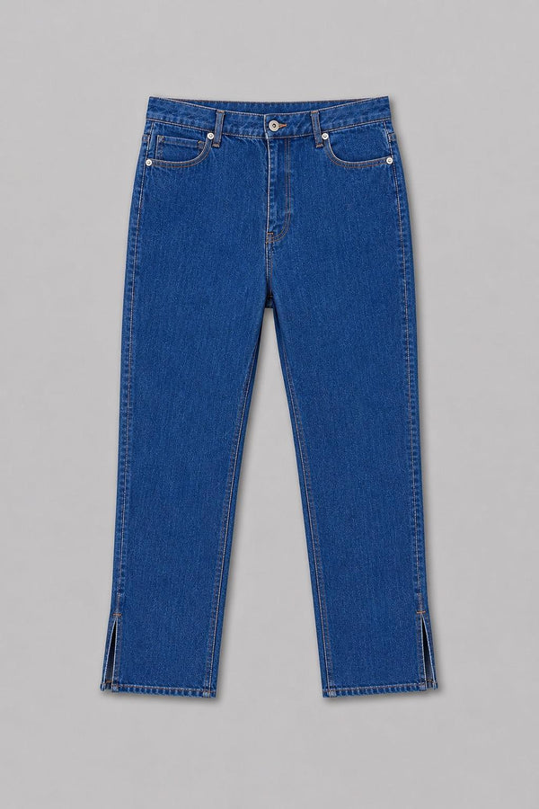 Denim Pants With Slit - Indigo