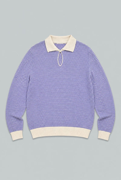 Long Sleeve Stripe Polo - Blue/Pink