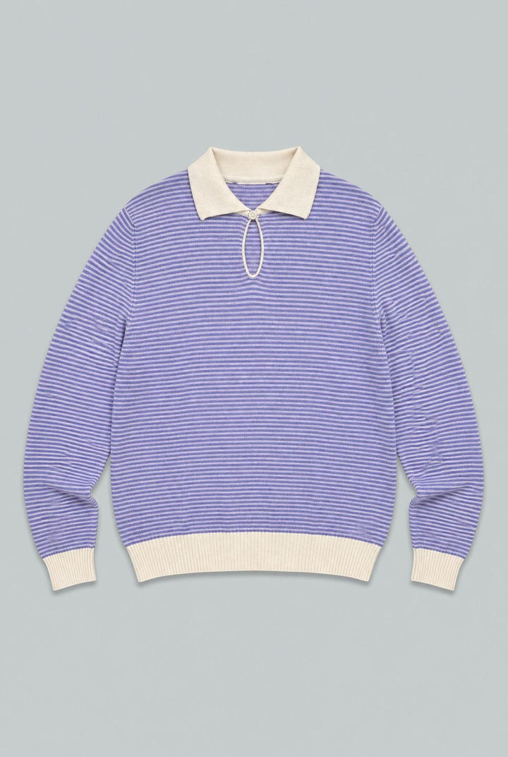 Long Sleeve Stripe Polo - Blue/Pink