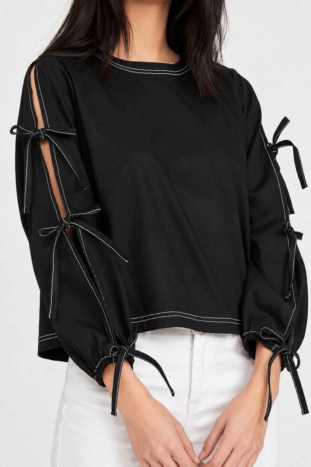 Tie Sleeve Top - Black