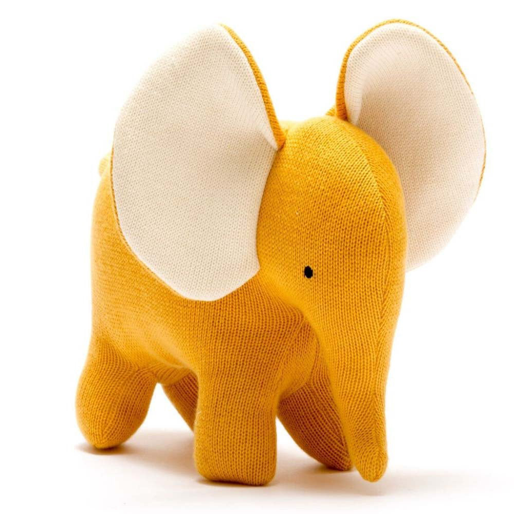 Large Organic Cotton Elephant Plush Toy - Mustard