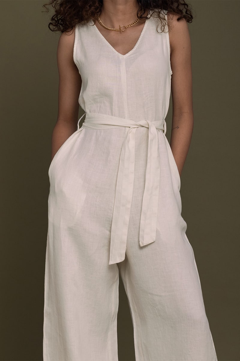 Breakfast In Bed Jumpsuit - Shell Off/White