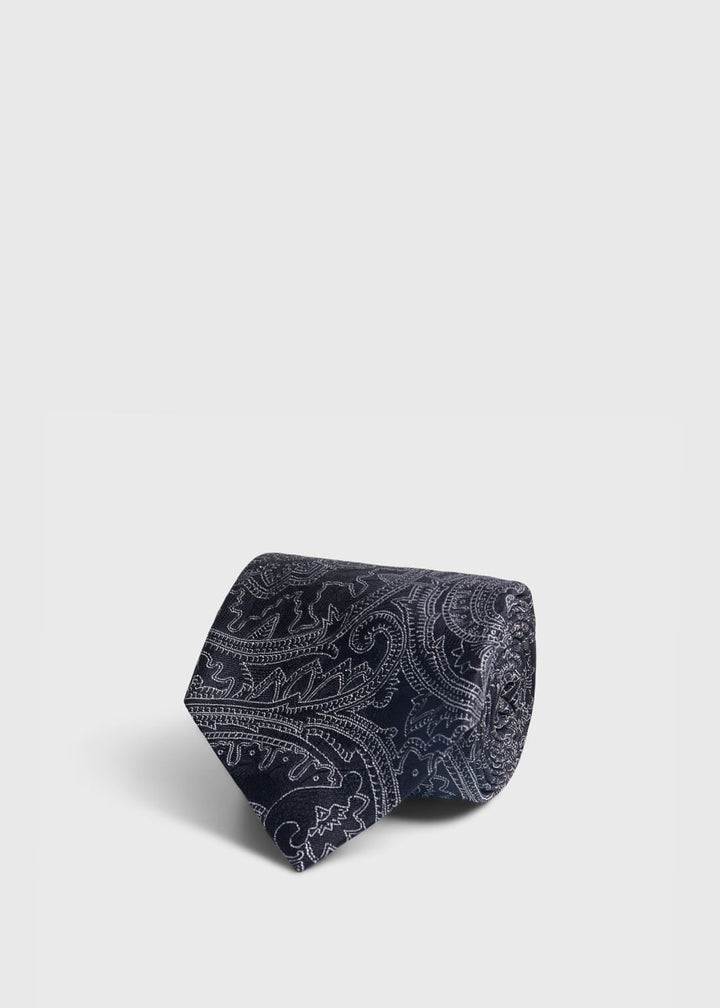 Woven Silk Allover Paisley Tie - Black