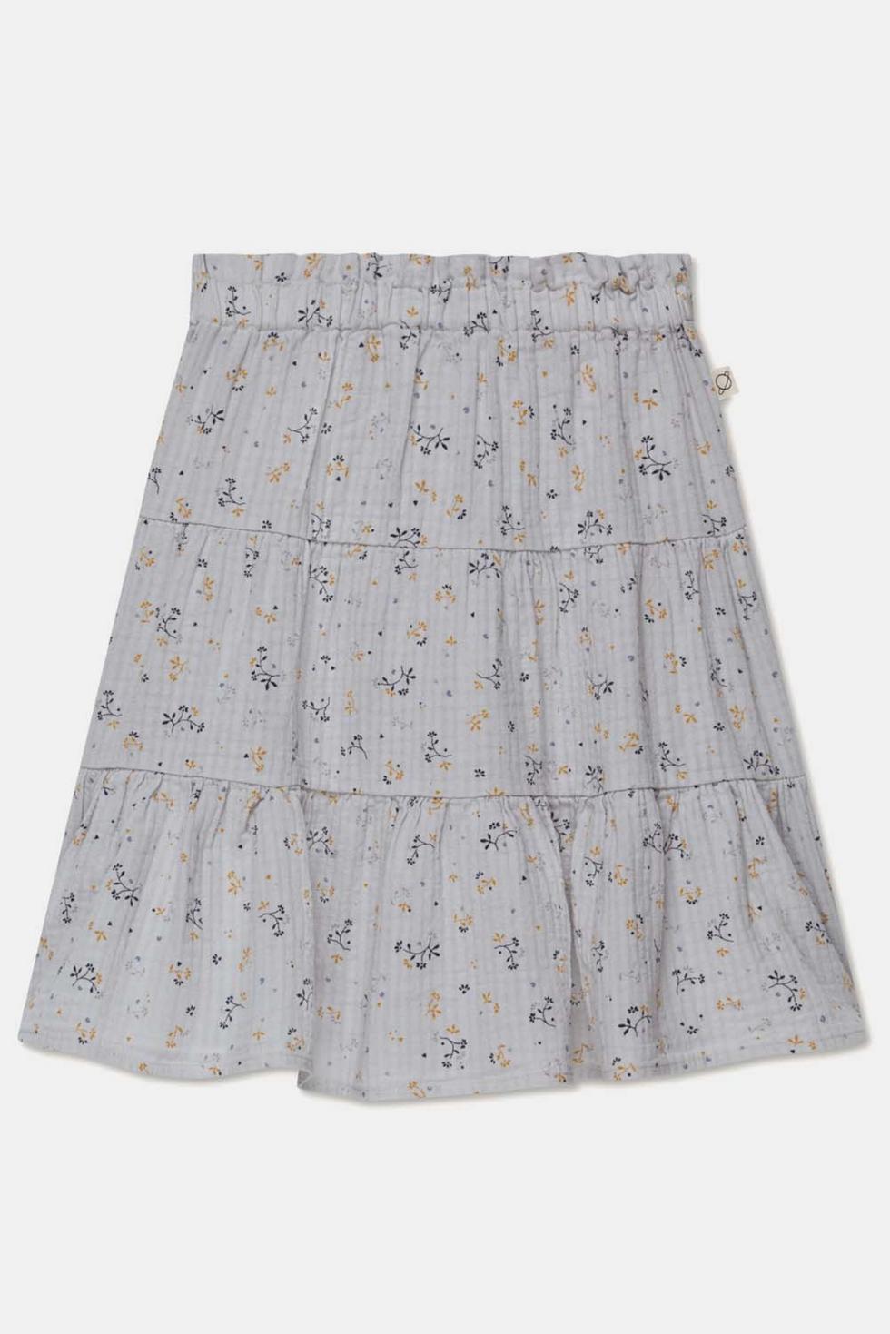 Muslin floral flared skirt - Soft grey